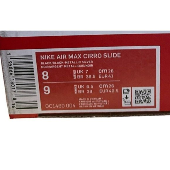 Nike Air Max Cirro Slides Black DC1460-004 Metallic Silver Sizes Men's 8 Wmns 9 - Picture 8 of 8